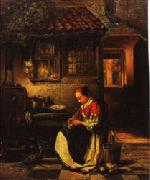 Henri Leys Woman Plucking a Chicken in a Courtyard Germany oil painting artist
